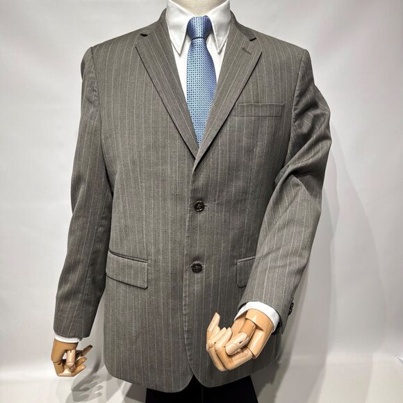 Banana Republic Gray Brown Taupe Pinstripe Wool Blend Suit Size 40R Pants 34x32 - Picture 5 of 16